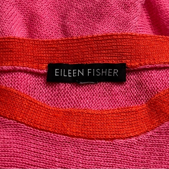 Eileen Fisher Bateau Neck Organic Linen Colorblock Top Coastal Holiday Fun S - Picture 5 of 7